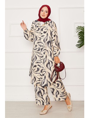 Nz Boydan Düğmeli Kolu Lastik Detaylı İkili Takım Füme