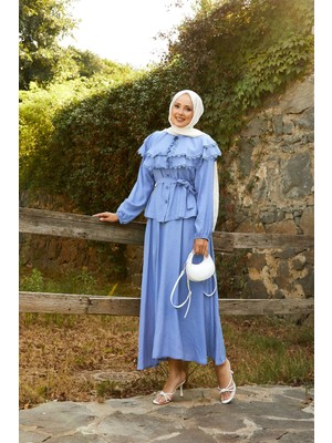 Md Önü Allerli Güpür Detaylı Etekli Takım Bebe Mavisi