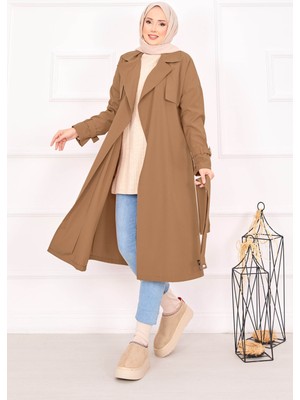 Md Seyyar Kuşaklı Kolları Ayarlanan Trençkot Taba