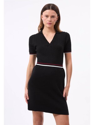 Felix Hardy Kadın Saç Örgülü Çizgi Detaylı Elbise - Siyah