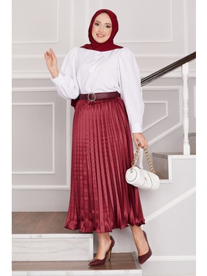 Md Saten Piliseli Etek Bordo