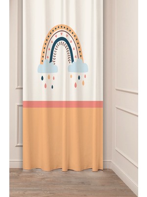Greendecor Özel Tasarım Gökkuşağı Yıldız Bulut Desenli Dijital Baskılı (Tek Kanat) Çocuk Odası Bohem Fon Perde