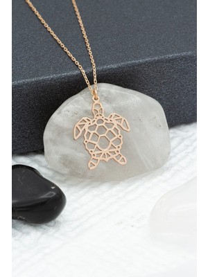 925 Ayar Gümüş Origami Kaplumbağa Rose Kolye