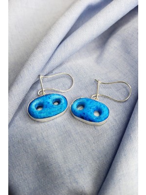 925 Ayar Gümüş Kadın Midyat Süryani Nazar Boncuğu Küpe