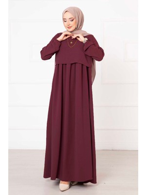 Pol Bolero Görünümlü Tesettür Elbise Bordo
