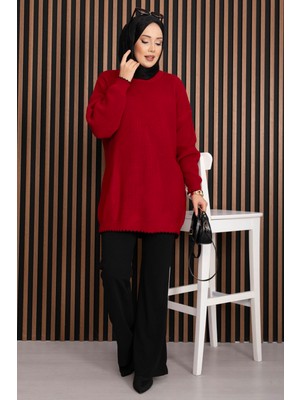 RAF Ribanalı Oversize Triko Kazak Kırmızı