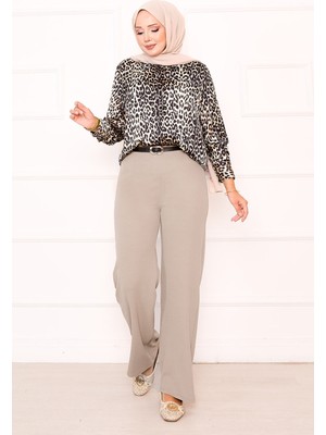 MDS Pens Detaylı Palazzo Pantolon Taş