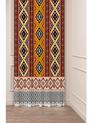 Greendecor Otantik, Anadolu, Etnik Desenli Özel Tasarım Dijital Baskılı (Tek Kanat) Modern Şık Fon Perde