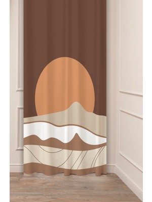 Greendecor Güneş Ay Bohem Minimalist Bej Krem Desenli Özel Tasarım Dijital Baskılı (Tek Kanat) Modern Fon Perde