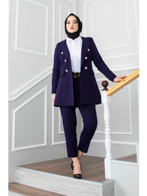 Mendil Yaka Detaylı Tesettür Takım Lacivert
