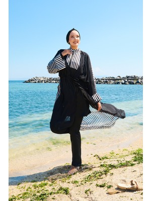 Md Şifon Pareolu Beli Ayarlanabilir Tesettür Mayo -182