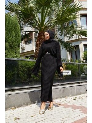 Krd Ajurlu File Detaylı Triko Elbise Siyah