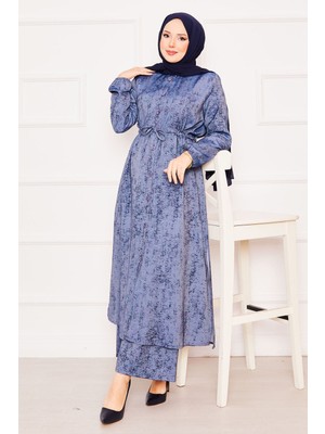 Sm Beli Tünelli İkili Tunik Tesettür Takım Lacivert
