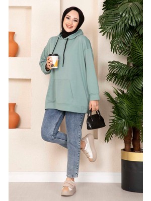 Cvn Kanguru Cepli Tesettür Sweatshirt Mint