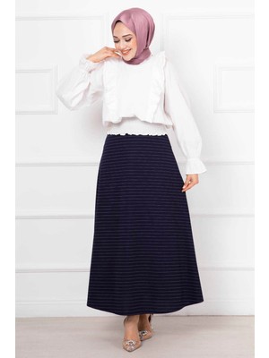 MDS Çizgili Mevlana Tesettür Etek Lacivert