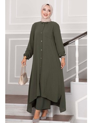 Md Boydan Düğmeli Aerobin Tesettür İkili Takım Haki