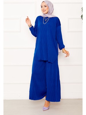 Ozk Kraş Desen Sandy İkili Takım Saks