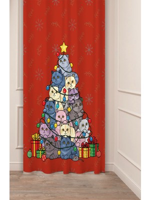 Greendecor Yılbaşı Çam Ağacı Noel Ağacı Kar Yeni Yıl Christmas Desenli Özel Tasarımlı Dijital Baskılı Fon Perde