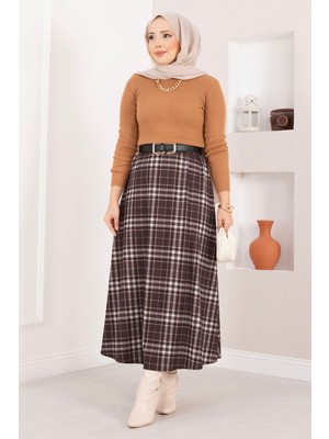 MDS Kare Desenli Scuba Etek Kahve