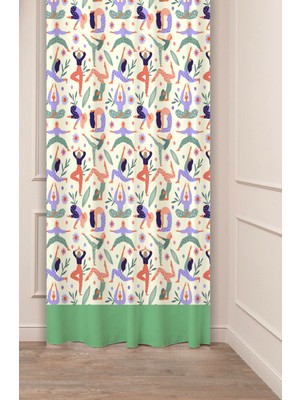 Greendecor Bohem Geometrik Çizgi Şekiller Özel Tasarım Desenli Dijital Baskılı (Tek Kanat) Modern Şık Fon Perde