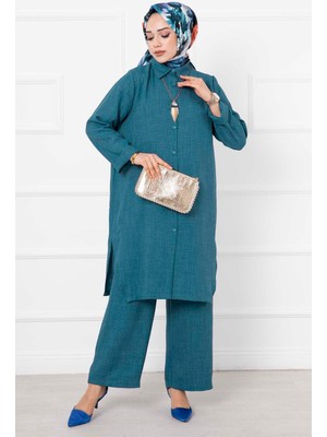 Md Keten Uzun  İkili  Tesettür Takım Petrol