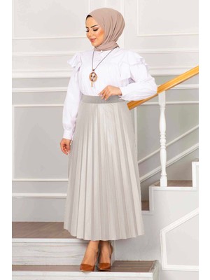 MDS Beli Lastikli Piliseli Tesettür Etek Taş