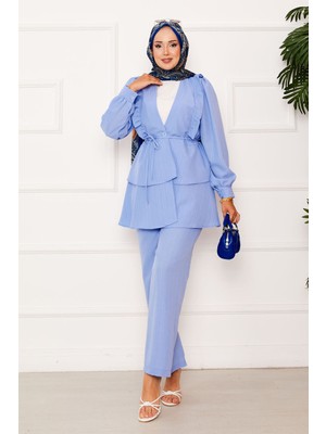 Md Eteği Volanlı Fırfır Detaylı İkili Takım Bebe Mavisi