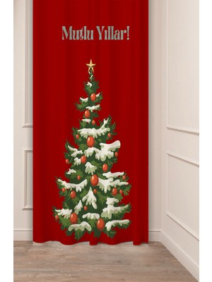 Greendecor Yılbaşı Çam Ağacı Noel Ağacı Kar Yeni Yıl Christmas Desenli Özel Tasarımlı Dijital Baskılı Fon Perde