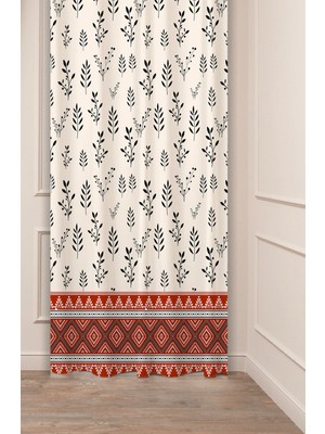 Greendecor Etnik Anadolu Motif Çiçek Pastel Bohem Özel Tasarım Dijital Baskılı (Tek Kanat) Bej Krem Fon Perde