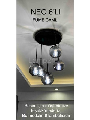 Normadia Modern 6’lı Yuvarlak Tepsili Avize, Şık Füme Cam Detaylarıyla
