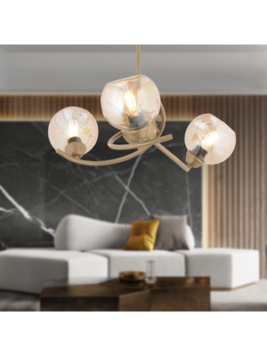 Normadia Modern Yuvarlak Bal Camlı 3'lü Oturma Odası Avizesi