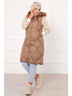 Lab Baklava Desen Dolum Yelek Taba