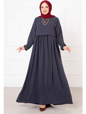 Pol Bolero Görünümlü Tesettür Elbise Gri