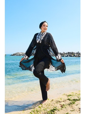 Md Şifon Pareolu Beli Ayarlanabilir Tesettür Mayo -181