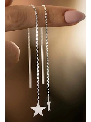 Kadın 925 Ayar Gümüş Yıldız Model Sallantılı Küpe