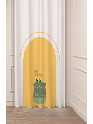 Greendecor Bohem Papatya Çiçek Yaprak Desenli Özel Tasarım Dijital Baskılı (Tek Kanat) Modern Şık Fon Perde