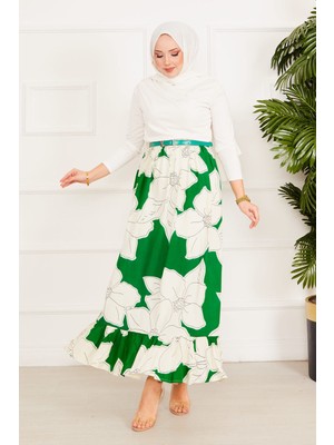 ZMR Çiçek Desenli Etek Zümrüt
