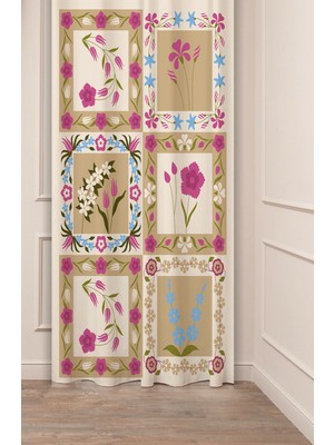 Greendecor Etnik Anadolu Motif Çiçek Pastel Bohem Özel Tasarım Dijital Baskılı (Tek Kanat) Bej Krem Fon Perde