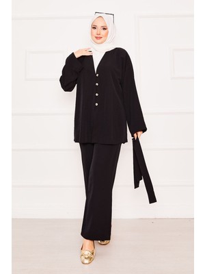 Md Kimonolu İkili Tesettür Takım Siyah