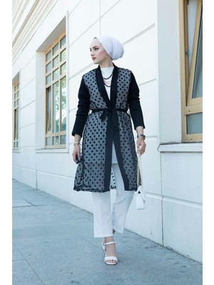Puantiye Detaylı Tül Abaya 350TH-8007 Siyah