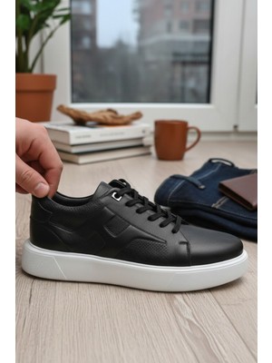 Enoch Hakiki Deri Siyah Ortopedik Bağcıklı Erkek Klasik Deri Ayakkabı