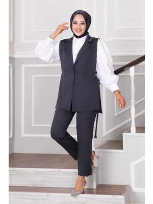 HP Yelekli Ikili Tesettür Takım Füme