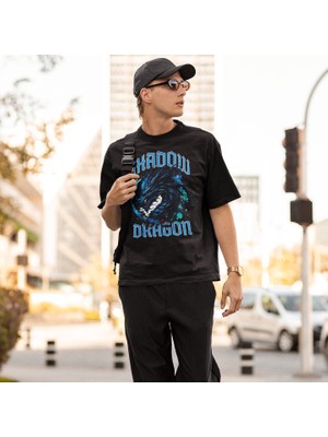 Tişört Kodu Shadow Dragon Erkek Tişört – Mavi Ejderha Baskılı Premium Streetwear