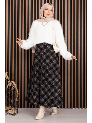 MDS Klasik Ekose Desen Scuba Etek Siyah