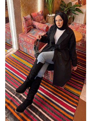 Md Kuşak Detaylı Omuz Apoletli Trençkot Siyah