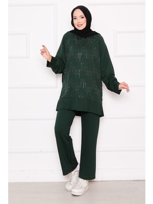 Azr Işıltı Taş Detaylı Oyşo İkili Takım Zümrüt