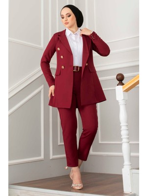 Mendil Yaka Detaylı Tesettür Takım Bordo