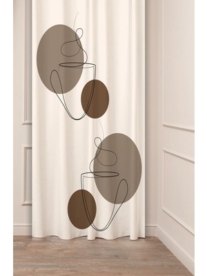 Greendecor Coffe Time Espresso Latte Kahve Zamanı Bohem Desenli Özel Tasarım Dijital Baskılı Şık Tarz Fon Perde