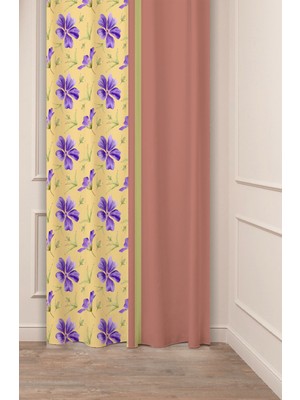 Greendecor Özel Tasarım Çiçek Yaprak Antik Çizgi Etnik Desenli Dijital Baskılı (Tek Kanat) Modern Şık Fon Perde