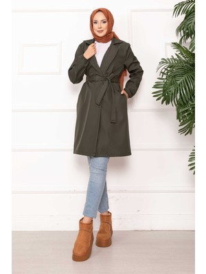 Md Kruvaze Yaka Kuşaklı Relax Trençkot Haki
